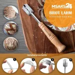 Msaks24 premium rauginimo krep&scaron;elių rinkinys tobulam duonos kepimui &ndash; apvalus duonos rauginimo krep&scaron;elis 23 cm i&scaron; rotango, lininis užvalkalas, &scaron;epetėlis, duonos &scaron;akutė ir kepėjo peilis, raugo duonos krep&scaron;elis