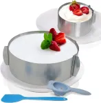 Huanniu 2 reguliuojamų torto žiedų rinkinys, nerūdijantis plienas, reguliuojamas dydis, skersmuo 16&ndash;30 cm, auk&scaron;tis 8,5 cm, torto žiedas, mažas skersmuo 6&ndash;10 cm, 5 cm auk&scaron;tis, apvalus kepimo rėmas su kiau&scaron;inių atskyriklis