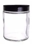 Bespalvis stiklinis stiklainis 250 ml su juodu Pp dangteliu
