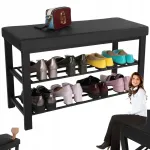 Batų spintelė su odine sėdyne lentyna metalinis rėmas 81cm