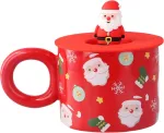 Volumoon Santa Claus puodelis 400 ml, kalėdinis kavos puodelis, keraminiai arbatos puodeliai kalėdoms su dangteliu, kalėdinis puodelis, eglutės puodelis, &scaron;ventiniai puodeliai kar&scaron;tam &scaron;okoladui (santa Claus)