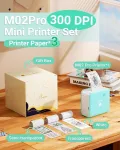 Phomemo mini spausdintuvas, M02 Pro Tiny 300 Dpi mini spausdintuvas i&scaron;maniesiems telefonams, ki&scaron;eninis spausdintuvas, bluetooth terminis spausdintuvas su 3 popieriaus ritinėliais, lipdukų spausdintuvas mokymosi užra&scaron;ams, nuotraukoms, etiketėms