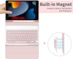 Klaviatūra Easyacc klaviatūros dėklas, suderinamas su Ipad 10.2 colių (9/8/7 kartos 2021/2020/2019) su apsaugine plėvele, [qwertz vokiečių kalba], nuimamas klaviatūros apsauginis dėklas su pie&scaron;tuko laikikliu, rožinio aukso