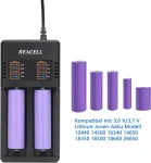 Reancell 18650 įkroviklis, universalus baterijų įkroviklis su 2 lizdais, skirtas 3.7 V 18650, 26650, 18500, 18350, 17670, 17500, 16340, 14500, 10440 ličio jonų baterijoms, su usb laidu
