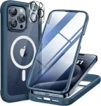 Miracase 360&deg; dėklas, skirtas iphone 15 pro max (6,7 colio), magnetinis su įmontuotu stikliniu ekrano ir kameros apsaugos elementu, visi&scaron;ka apsauga, mobiliojo telefono dėklas, atsparus smūgiams, apsauginiai dangteliai, mėlynas