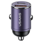 Automobilinis įkroviklis 30W PD USB-C + USB Fas Charge With Built-In Ring USAMS C38 CC206CC01 (US-CC206) violetinės spalvos