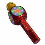 Goodbuy LED 360 karaoke mikrofonas su garsiakalbiu Bluetooth | 5W | aux | balso moduliatorius | USB | Micro SD raudona