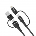 Wozinsky WNBAA 4in1 kabelis 2x USB-C 1x USB-A 1x Lightning 60W 1 m - juodos spalvos