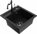 Granitinė virtuvinė plautuvė Mexen Vito su mai&scaron;ytuvu ir sifonu, Juodas