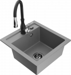 Granitinė virtuvinė plautuvė Mexen Vito su mai&scaron;ytuvu ir sifonu, Pilkas+Juodas