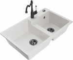 Granitinė virtuvinė plautuvė Mexen Tomas su mai&scaron;ytuvu ir sifonu, Baltas+Juodas