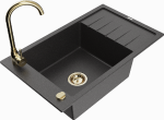 Granitinė virtuvinė plautuvė Mexen Elias su mai&scaron;ytuvu ir sifonu, Juodas granite+Gold