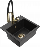 Granitinė virtuvinė plautuvė Mexen Milo su mai&scaron;ytuvu ir sifonu, Metallic juodas/sidabrinis+Juodas/Gold