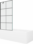 Vonia Mexen Cubik su apdaila ir stiklo sienele, 170x70 cm + 90 cm, Baltas+Juodas grid