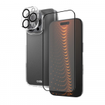 SBS komplektas su D3O technologijos skirtukais iPhone 16 Pro - dėklas + stiklinė ekrano ir kameros apsauga - skaidrus