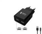 Winner Group WG - S&iacute;ťov&aacute; nab&iacute;ječka 2x USB-A 2,4A , Smart IC + kabelis USB-A na Type-C, juodas