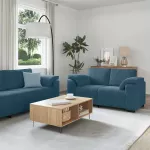 Sofa Dviejų dalių sofos komplektas su pagalvėlėmis, mėlynas aksomas