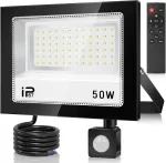 50w Led prožektorius su judesio davikliu lauke, 5000lm 7000k itin ry&scaron;kus prožektorius, Ip67 vandeniui atsparus priekinis žibintas su nuotoliniu valdymu, &scaron;altai baltas lauko prožektorius sodui, garažui, sporto aik&scaron;telei, kiemui