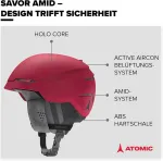 Atomic Savor Amid slidinėjimo &scaron;almas, tamsiai raudonas, S dydis, unisex suaugusiems, 360&deg; prigludimo sistema, puiki apsauga nuo smūgių, aircon ventiliacijos sistema, galvos apimtis 51&ndash;55 cm