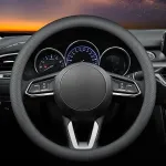 Vairaračio gaubtas, odinis vairo gaubtas, automobilio vairo gaubtas, žieminis vairo gaubtas, 15 colių (apie 38 cm) universalus (juodas)