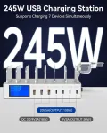 Rsydmny įkrovimo stotelė keliems įrenginiams, 245 W 7 prievadų mobiliojo telefono įkrovimo stotelė su lcd ekranu, 100 w pd usb c greitas įkroviklis, skirtas ipad, iphone, android, plan&scaron;etiniams kompiuteriams ir kitiems elektroniniams prietaisams