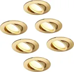 Hcfei Led įleidžiamas prožektorius, reguliuojamas, matinis aukso spalvos, apvalus, pasukamas, 5 W, plok&scaron;čias, 230 V, įleidžiamas prožektorius, 68 mm gręžimo skylė, 120&deg; spindulio kampas, &scaron;ilta balta, 3000 K (6 vnt.)
