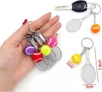 Jzk 6 x mini metalinis teniso raketės raktų pakabukas su teniso kamuoliuku, wimbeldono teniso tema, dovana teniso gerbėjui, teniso vakarėlio dovanėlės, dekoracijos, sporto žaidimai