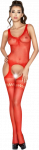 Passion Woman Passion BS038 Bodystocking Raudona - Fishnet One Size, Embroidered Design