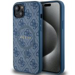 Guess 4G Collection Leather Metal Logo MagSafe - dėklas skirtas Apple iPhone 15/14/13 Mėlyna