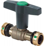 VIEGA Raxofix Easytop rutulinis ventilis. Vožtuvo korpusas pagamintas i&scaron; silicio bronzos. 25 mm Raxofix slėgio jungtis. Auk&scaron;ta plastikinė T formos rankenėlė.