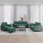 Sofa Sofos komplektas su pagalvėmis, 4 dalių, žalias, aksomas