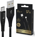 Extralink Smart Life Braided 15W USB Type-A iki Type-C 2m 5V 3A juoda