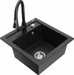 Gold Granitinė virtuvinė plautuvė Mexen Vito su mai&scaron;ytuvu ir sifonu, Metallic juodas/auksinis+Juodas