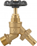 Čiaupas 1/2" x 3/4" i&scaron;or.sr su vožtuvu ir jungtimi 13 mm žarnai Bradas ROUND HANDLE, žalvaris