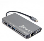 USB-C &scaron;akotuvas Unitek D1019B 3.1 8w1 su Maitinimo &scaron;altinis 100W