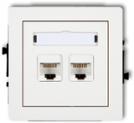 Karlik Elektrotechnik 25DGK-2 DECO Dvigubas kompiuterio lizdo mechanizmas 2xRJ45, kat. 5e, 8 kontaktų, baltas matinis 25DGK-2