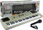 Pilkas muzikinis pianinas su mikrofonu