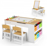 Promotions Vaikų pie&scaron;imo stalas su molbertu, 109x60x55 cm, natūralios spalvos, su laikymo vieta