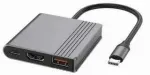 GEMBIRD Kelių funkcijų adapteris USB tipo C 3 in 1 (USB prievadas + HDMI + vaizdo USB-C), pilkos spalvos