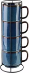 Affek Design EVIE DARK Mėlynas Komplet 4 kubk&oacute;w na stojaku 4x370ml