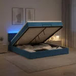 Otmana lova su matracsu ir LED Tamsi mėlyna 140 x 200 cm