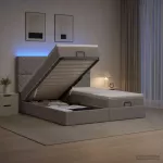 Otmana lova su matracsu ir LED Taupe 200 x 200 cm Audinys