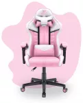 Hells Chair Vaiki&scaron;ka žaidimų kėdė su dirbtinės odos apmu&scaron;alu, 125&ndash;150 cm ūgiui, rožinė / balta