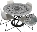 Morbuy lauko staltiesė, apvali, 120 cm, elastinga, skalbiama, atspari vandeniui, vandens atstūmimo efektas, pilka mandala sodo staltiesė, idealiai tinka 100&ndash;110 cm stalams