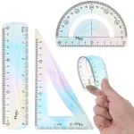 Aeaocvo 3 dalių liniuočių rinkinys, spalvinga lanksti mink&scaron;ta liniuotė 15 cm, plastikinė lanksti nedūžtanti liniuotė vaikams, mokyklai, pradinei mokyklai, namams (tiesi liniuotė, trikampė liniuotė, transportyras)