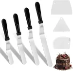 Rafiyu 7 spatulių rinkinys, 4 glaisto mentelės ir 3 plastikiniai te&scaron;los grandikliai, kampuota paletė tortams i&scaron; nerūdijančio plieno, torto mentelė kremui tepti ir tortams, pyragams dekoruoti (15 cm, 20 cm, 25 cm, 30 cm)