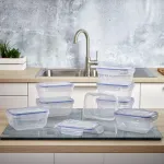 Grizzly plastikinių maisto produktų laikymo indelių rinkinys, 8 x stiklainiai su dangteliu, stačiakampiai, sukraunami, nedūžtantys, tinkami naudoti mikrobangų krosnelėje ir indaplovėje