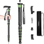Manbily monopodas kamerai 168 cm žygio lazdos aliuminio kelioninis monopodas ne&scaron;iojamas kompakti&scaron;kas lengvas su lazda rankena ne&scaron;iojimo krep&scaron;ys 7kg apkrova dslr kamerai vaizdo kamerai (a-555l) žalias