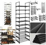 Metalinis batų lentyna juoda 10 lentynų pastatoma tvirta Songmics