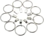 Fippy 20 vnt. užuolaidų žiedų su spaustukais, 38 mm metaliniai užuolaidų pakabinimo žiedai užuolaidoms ir karnizams (juodi, sidabriniai) (sidabriniai)